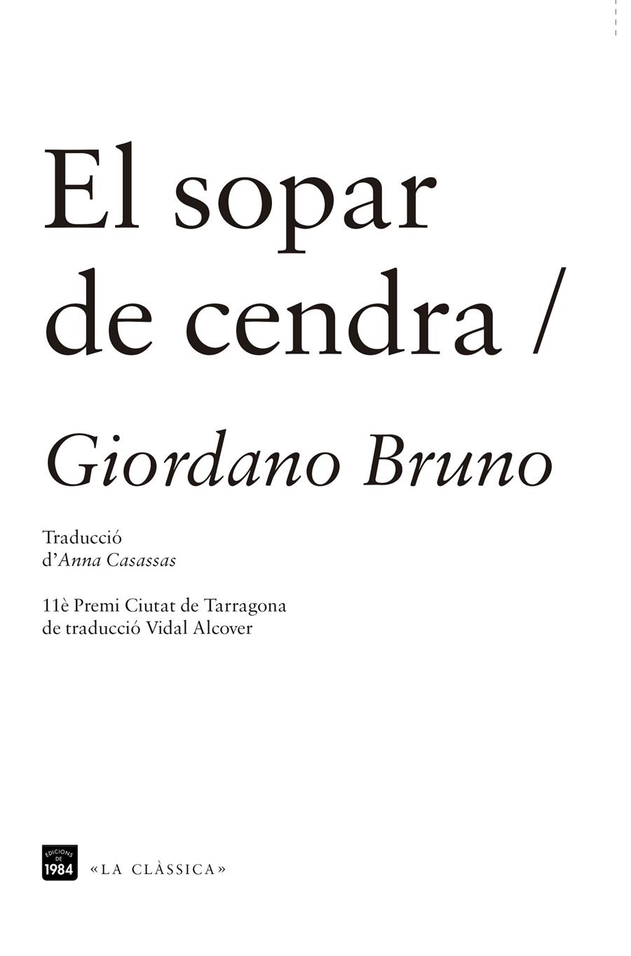 EL SOPAR DE CENDRA | 9788415835288 | BRUNO, GIORDANO | Llibreria Ombra | Llibreria online de Rubí, Barcelona | Comprar llibres en català i castellà online