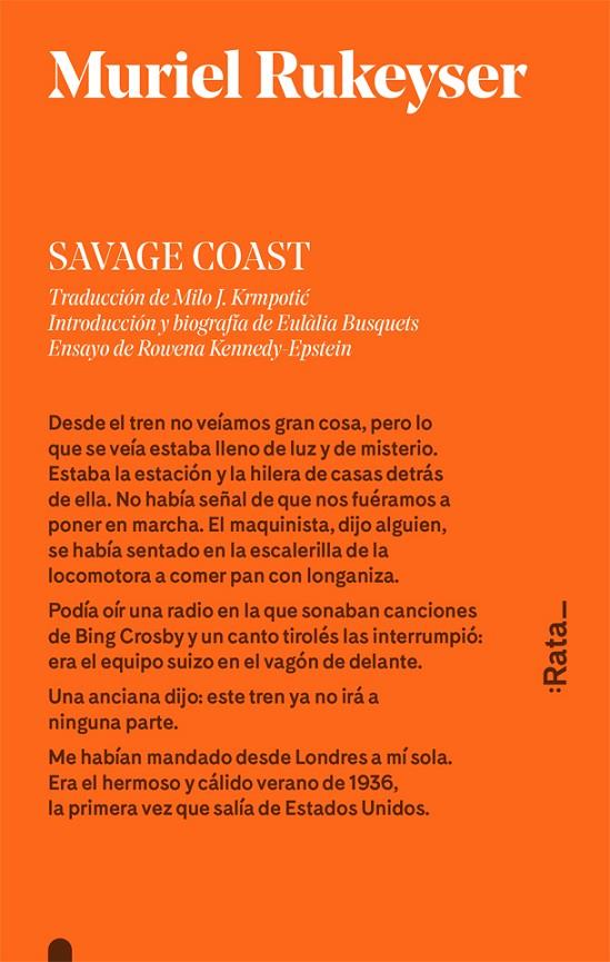 SAVAGE COAST | 9788416738113 | MURIEL RUKEYSER | Llibreria Ombra | Llibreria online de Rubí, Barcelona | Comprar llibres en català i castellà online