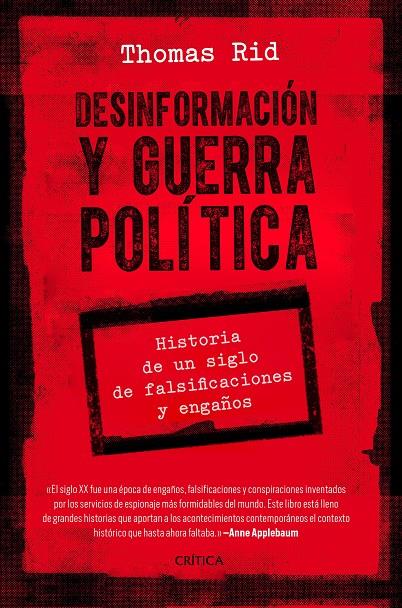 DESINFORMACIÓN Y GUERRA POLÍTICA | 9788491992776 | RID, THOMAS | Llibreria Ombra | Llibreria online de Rubí, Barcelona | Comprar llibres en català i castellà online